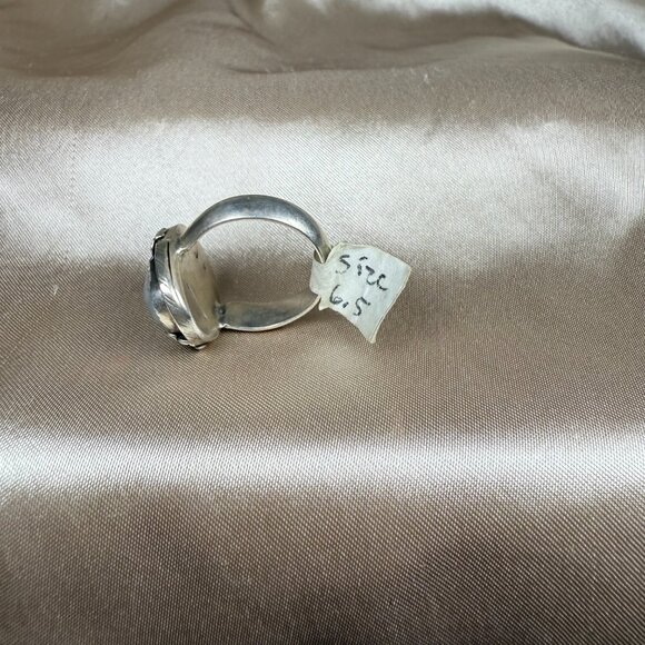 Rainbow Moonstone Silver Ring Oval Gemstone with Floral Frame Jewelry Size 6.5 - Picture 3 of 5